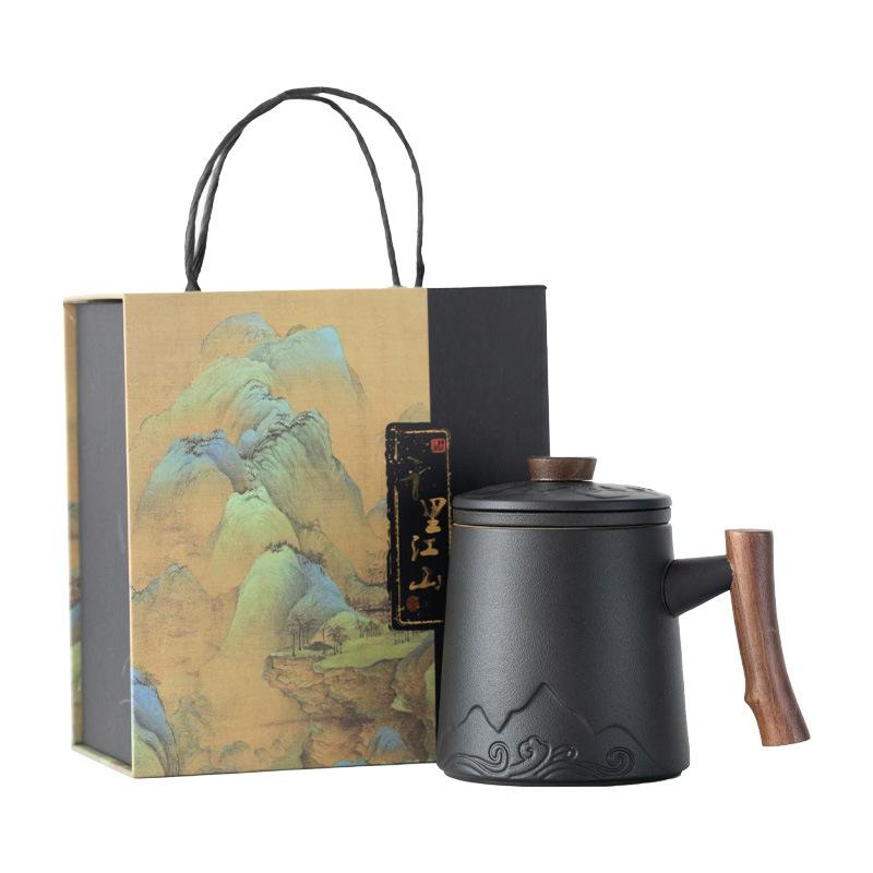 Tea set gift Printed coarse pottery office cup Practical tea separation mug High-end business souvenir