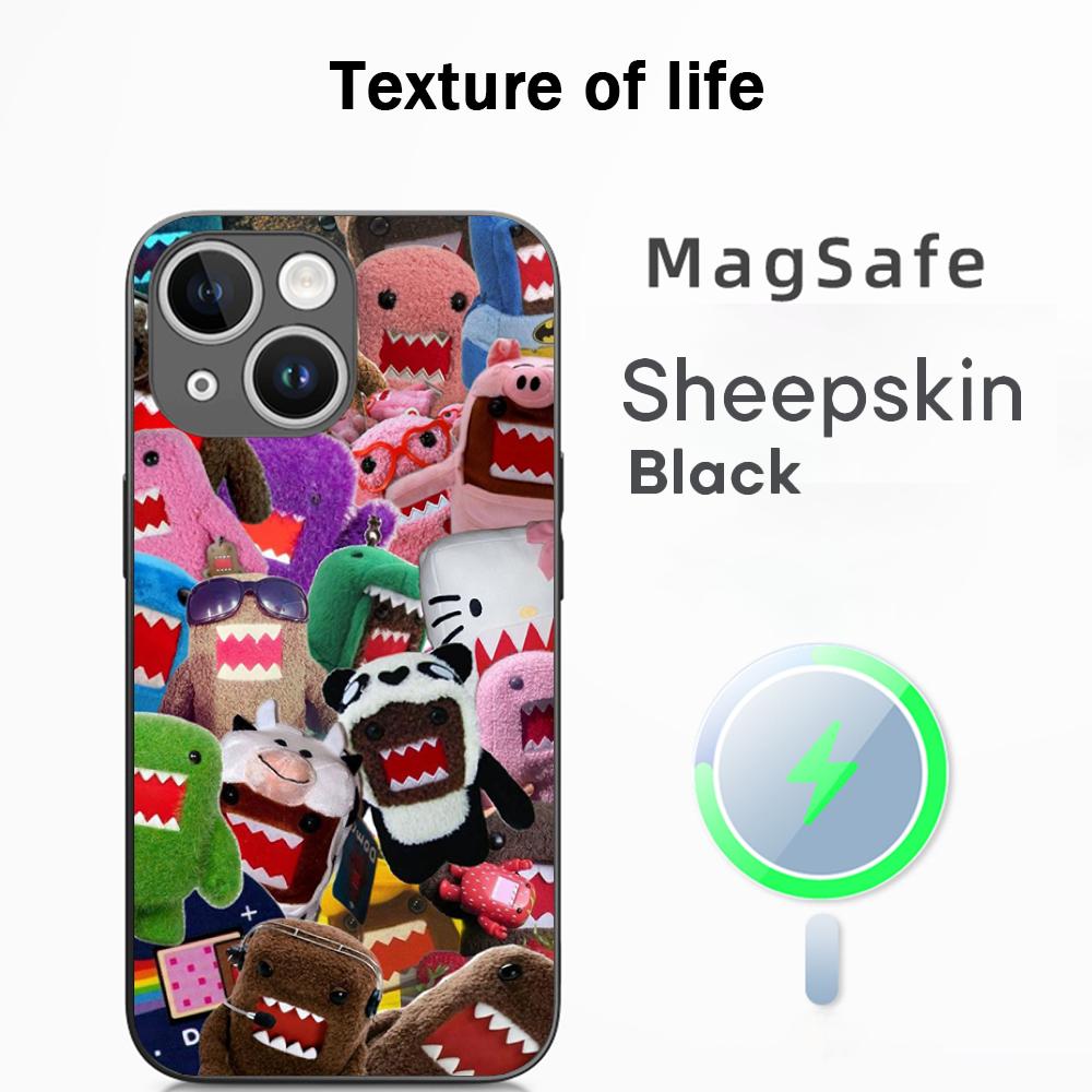 Domo kun new cute cartoon pattern Phone Case For iPhone 17 16 15 14 13 12 Plus Pro Max  High-end Luxury Magsafe Sheepskin
