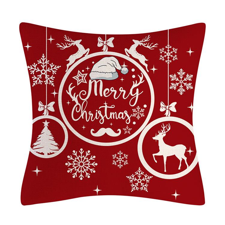 Red Series Snowflake Reindeer Pattern Throw Pillow Cover with Short Plush Print for Living Room Sofa Decoration Cushion Cover