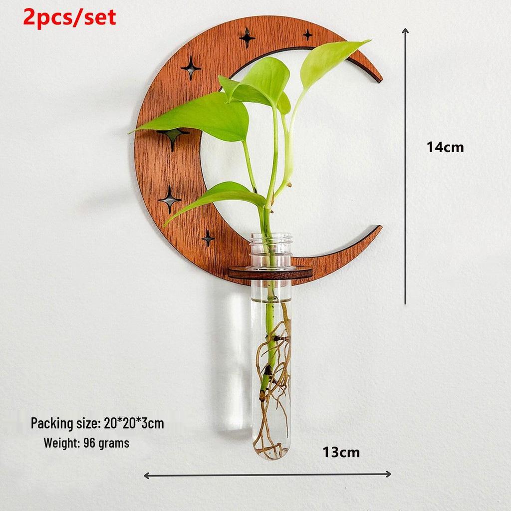 Cross-Border Round Solid Wood Plant Storage Rack – Simple Wall-Mounted Test Tube Wooden Decor for Bedroom.