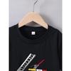 European sizes ' Fire Truck Firefighter Print T-Shirt - Firefighter Ladder & Fire Hydrant Design, Short Sleeve Round Neck Summer Playwear