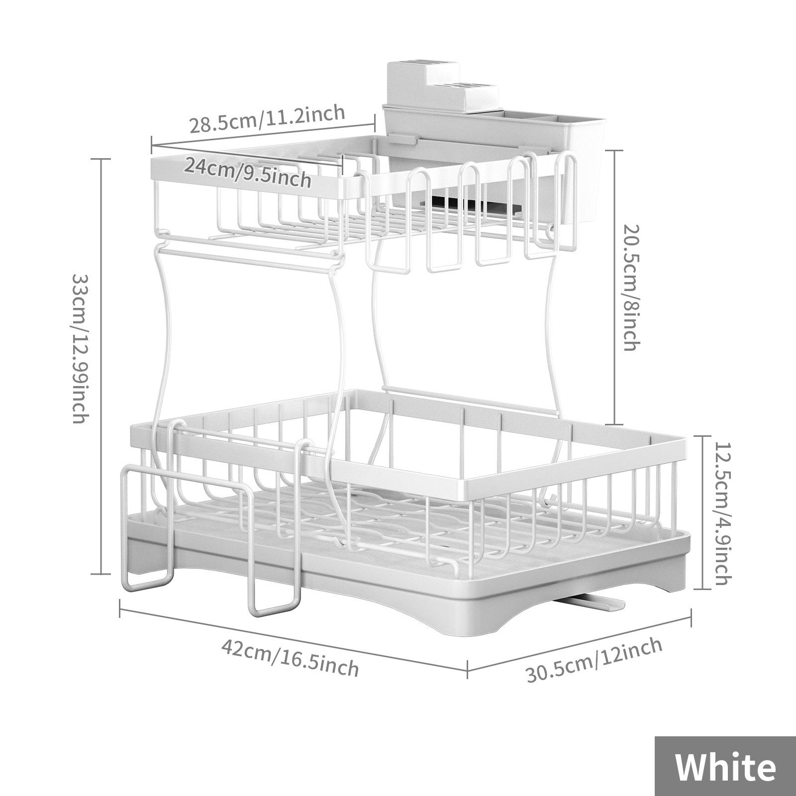 

Сушилка для посуды, 2-х уровневые сушилки для посуды для кухонной стойки, большая сушилка для посуды из нержавеющей стали с крылом для сушки, белый