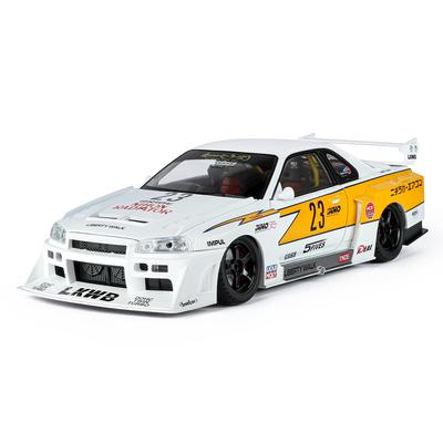 Modelo de Coche Deportivo de Aleación Modificado de Cuerpo Ancho Nissan Skyline Ares GTR R34 1/18 Diecast Vehículo de Lluvia Modelo de Coche Sonido Luz Regalo para Niños