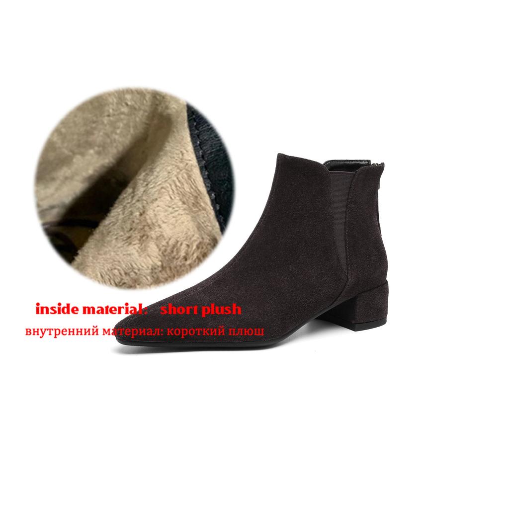 Krazing Pot Rindsvelours Nubuk Runde Zehenpartie Dicke Absätze Chelsea Boots Größe 43 Reißverschluss hinten Damen Stiefeletten