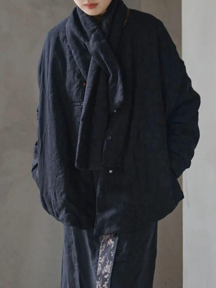 Johnature Frauen Vintage Jacquard Floral Plus Baumwolle Parkas Taste Langarm Schal Kragen Mantel Winter Chinesischen Stil Parkas