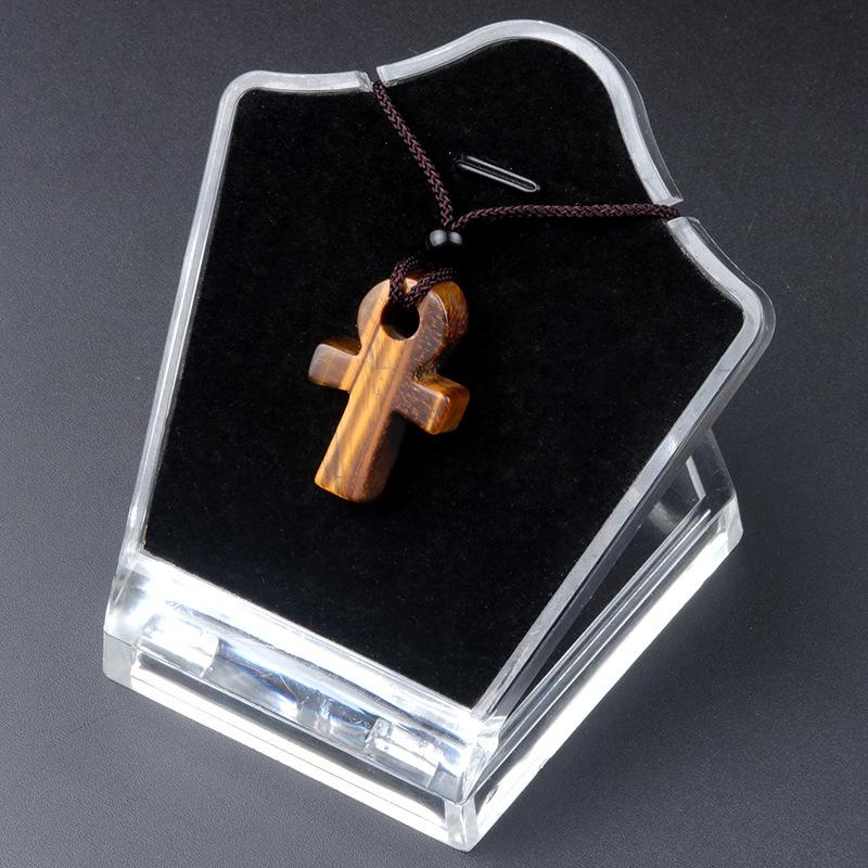 Natural Crystal Agate Stone Ankh Cross Pendant Polished Gemstone Reiki Healing Gifts