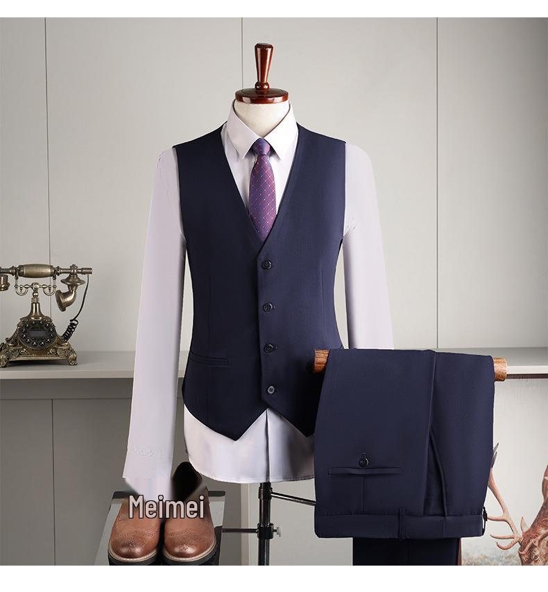 Men's Slim Fit Double-Breasted British Style Suit Set - Business Casual & Formal Wear for Weddings and Grooms