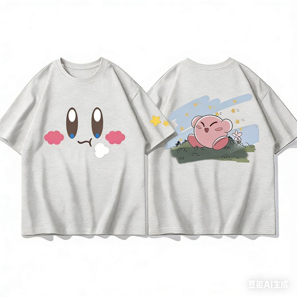 Adult and Children Kirby Face Expression Pure Cotton Y2KT TShirt Suitable for Staying Home or Going Out