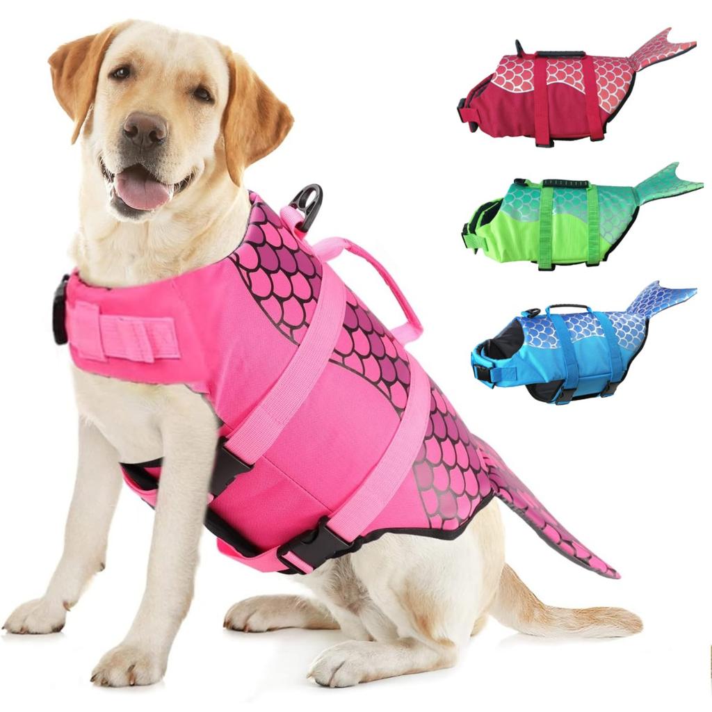Dog Life Jacket High Buoyancy Ripstop Adjustable Floatation Pet Life Vest Mermaid Design For Small To Large Dog Swim Beach Play