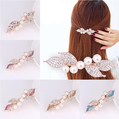 Women Rhinestones Crystal Pearl Spring Clip Hairpins Fashion Barrette