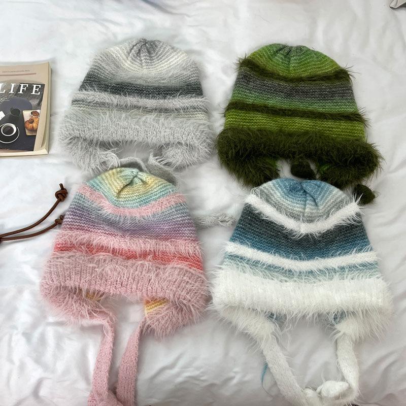 Wool Hat for Women with Small Faces, Winter Braids, Thickened Warm Ear Protection and Cold Protection, Versatile Plush Knitted Hat