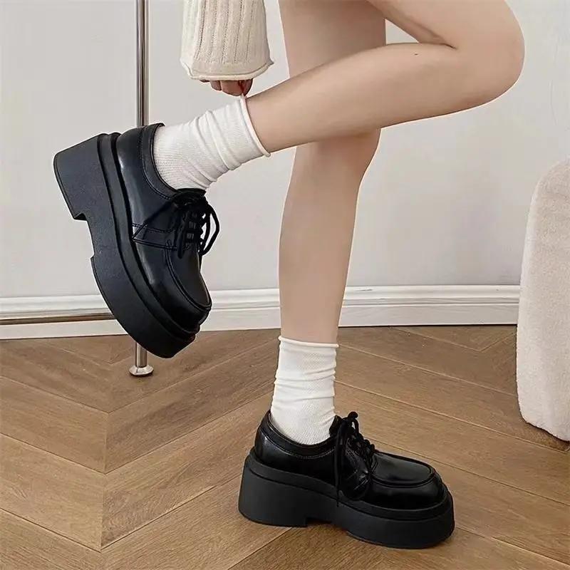 Fashion Winter Shoes Women British Style Oxfords Clogs Platform Female Footwear Autumn Preppy Leather New Retro Cross Creepers Dress