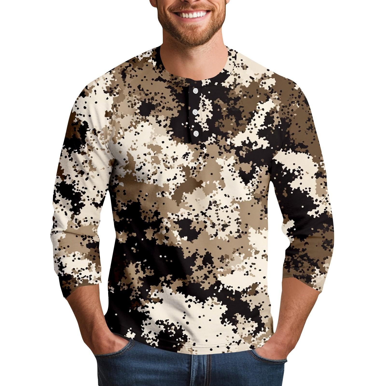 

Men s Camouflage Print Collar Seven Quarter Sleeve M хакі