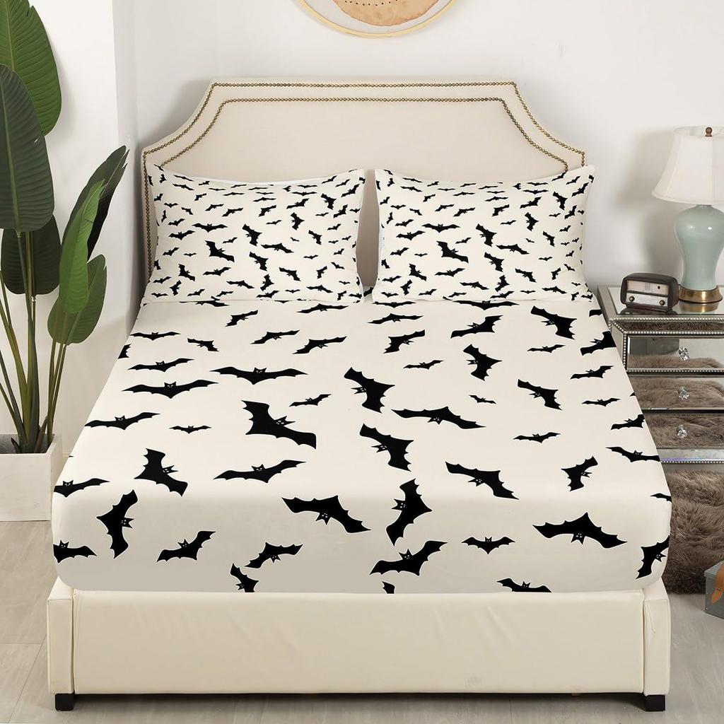 Halloween Bat Pattern Bed Hat Four-Piece Bedding Set Bedroom Dormitory Bedding Decoration