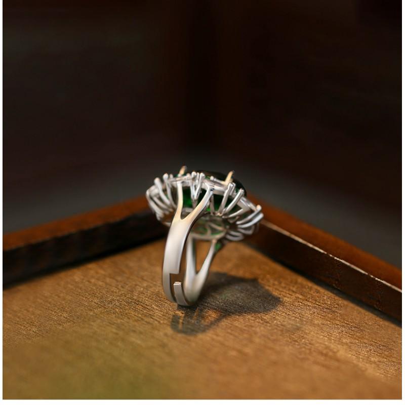 Adjustable Open Ring Women With Zircon Gemstone Oval Cabochon Vintage Luxury Style Plated Geometric Design