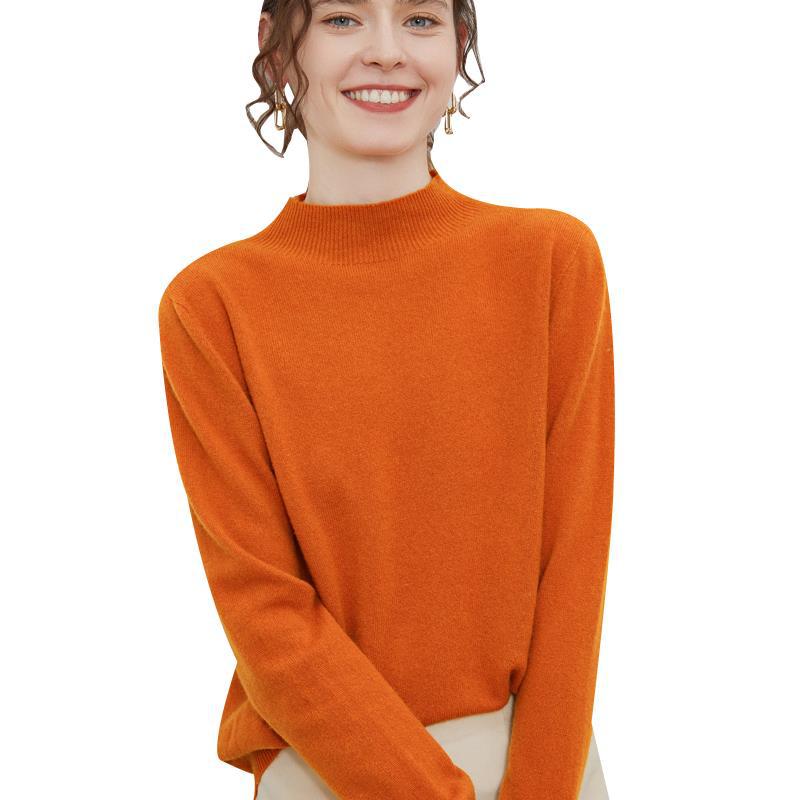 First-line Ready-to-wear% Wool Sweater Women's Semi-turtleneck Autumn and Winter Solid Color Loose Pullover Knitted Bottoming Sweater