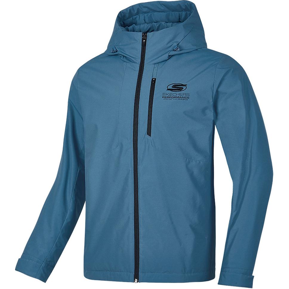 Skechers Basic Sports Series Water-Resistant Woven Hooded Long Sleeve Windbreaker Men outerwear Dark-Teal P424M128-03Y1 S