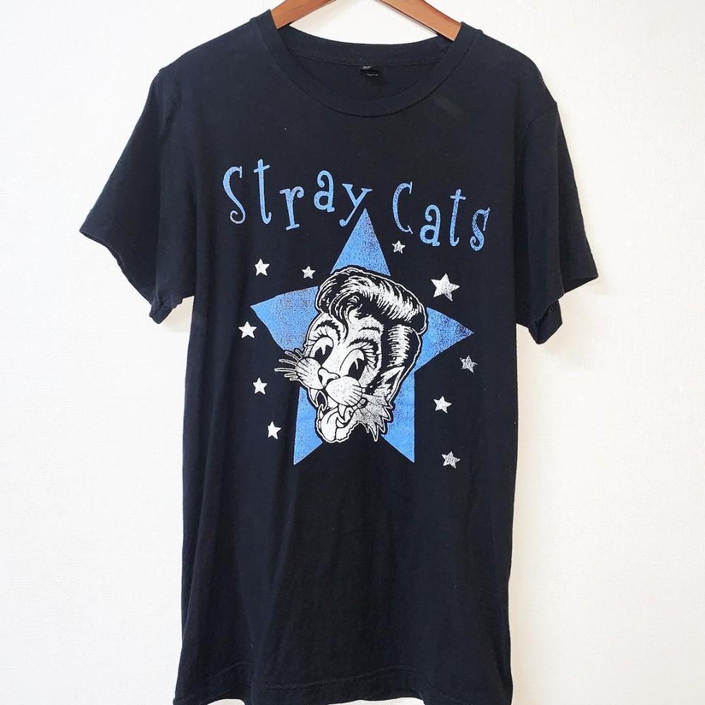 Camiseta Negra de Manga Corta Remake Banda Stray Cats Vintage Años 90 S5XL NH19848