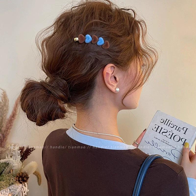 Side clip navy blue plaid bangs clip hair accessories temperament leopard print Korean version headgear hairpin duck bill clip female broken hair clip