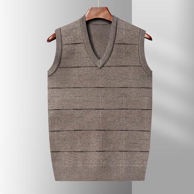 Men's Autumn Knitted Vest Middle-aged and Elderly Dad Casual Bottoming Shirt Grandpa with Sleeveless V-neck Sweater Men