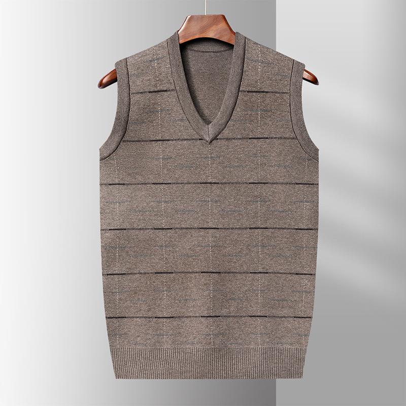 

Мужской осенний вязаный жилет для мужчин среднего и пожилого возраста, повседневная базовая футболка для дедушки с V-образным вырезом и без рукавов 4XL