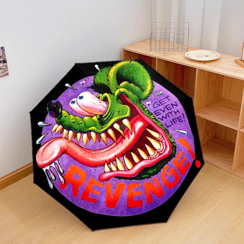 1 PC Automatic Folding Umbrella - Rat Fink Pattern, Portable & Foldable Design with 8 Ribs, Christmas Birthday Gifts