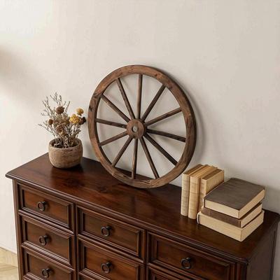 Wooden Wagon Wheel Wall Decor Retro Wheel Wall Art Vintage Farmhouse Old Western Hanging Ornaments for Home Office Cabin Western Themed Decor