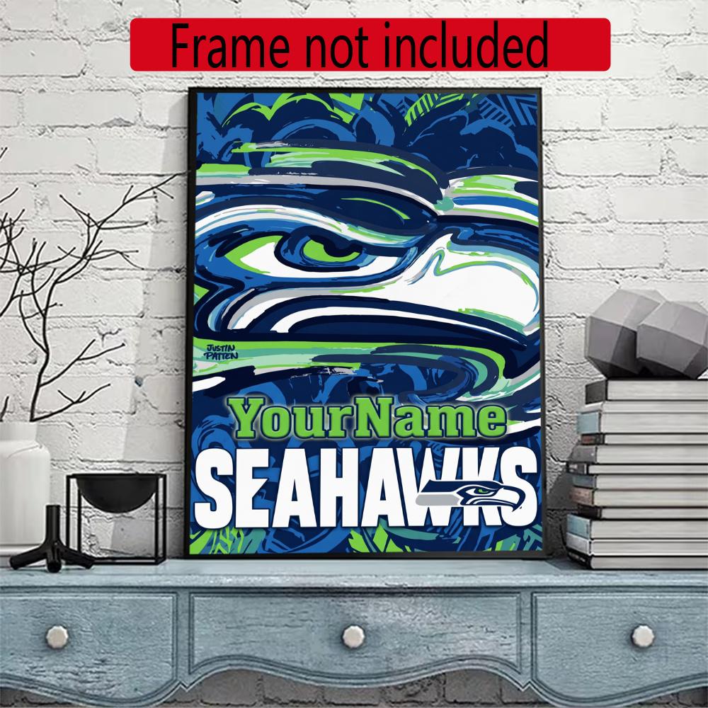 Seattle Seahawks Personalized Name Round Diamond Painting Kit Diamond Embroidery Painting Rhinestones Mosaic Frameless Handwork Decoration Arts