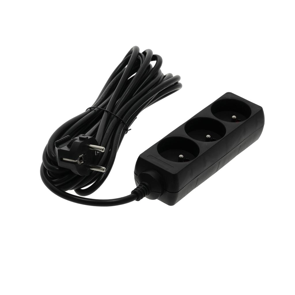 Extension cord with grounding, 3 sockets, 5 , black