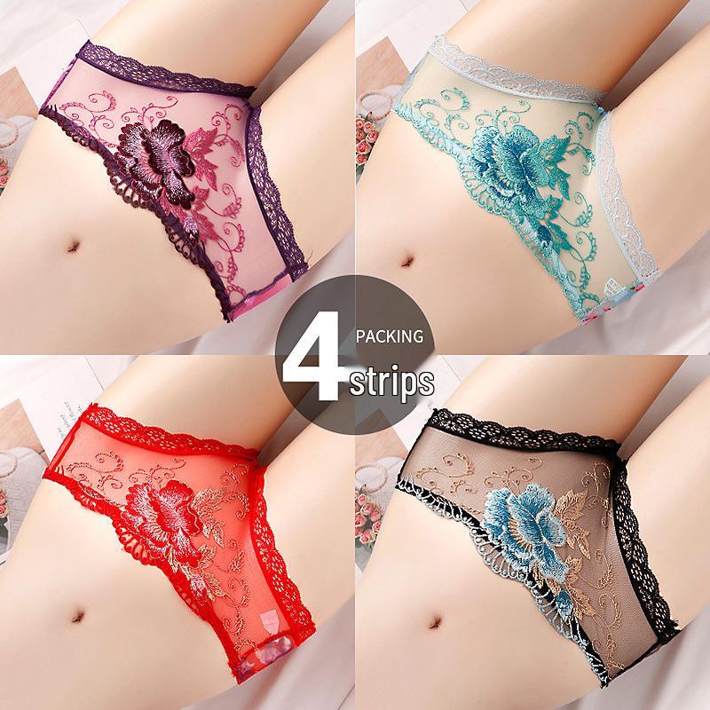 Yan Beiwei Women's Plus Size Lace Embroidered Seamless Panties - High Elastic, Breathable, New Style.