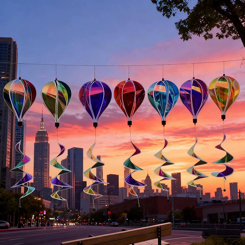 Hot Air Balloon Spinners Plastic Color-changing Film Wind Spinner Striped Tie Dye Rainbow Colors Rotating Windmill Pinwheels