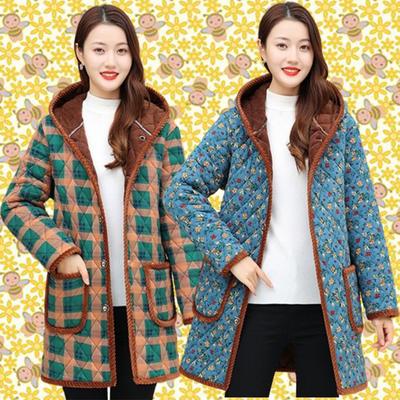 Abrigo de mujer de moda retro casual acolchado cálido chaqueta de invierno de longitud media con capucha abrigo de invierno para campo de nieve parkas