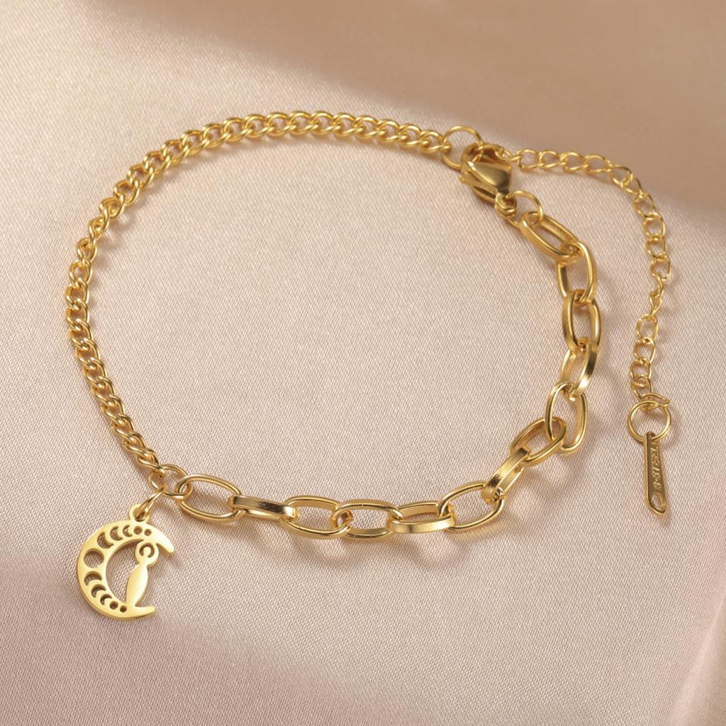 LIKGREAT Classic Crescent Triple Moon Goddess Bracelets Stainless Steel Wicca Hecate Fertility Amulet Jewelry Lucky Women Gifts