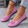 Fashion New Large-sized Flat Single Women's Shoes with Bow Wedge Heels and Low Heels, Round-toed Women's Work Shoes and Leather Shoes