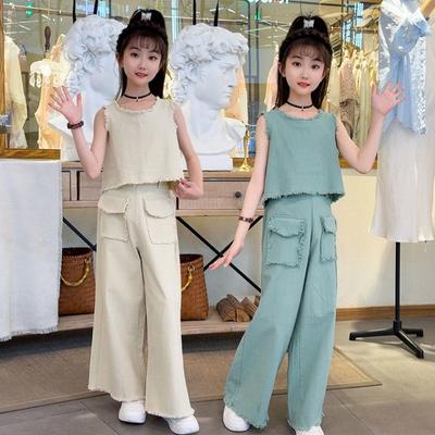 5-14Y Girls' Spring Autumn Set Fashion Big Children's Spring Wear Dopamine-spray Color Denim Two-piece Trend 120-170cm