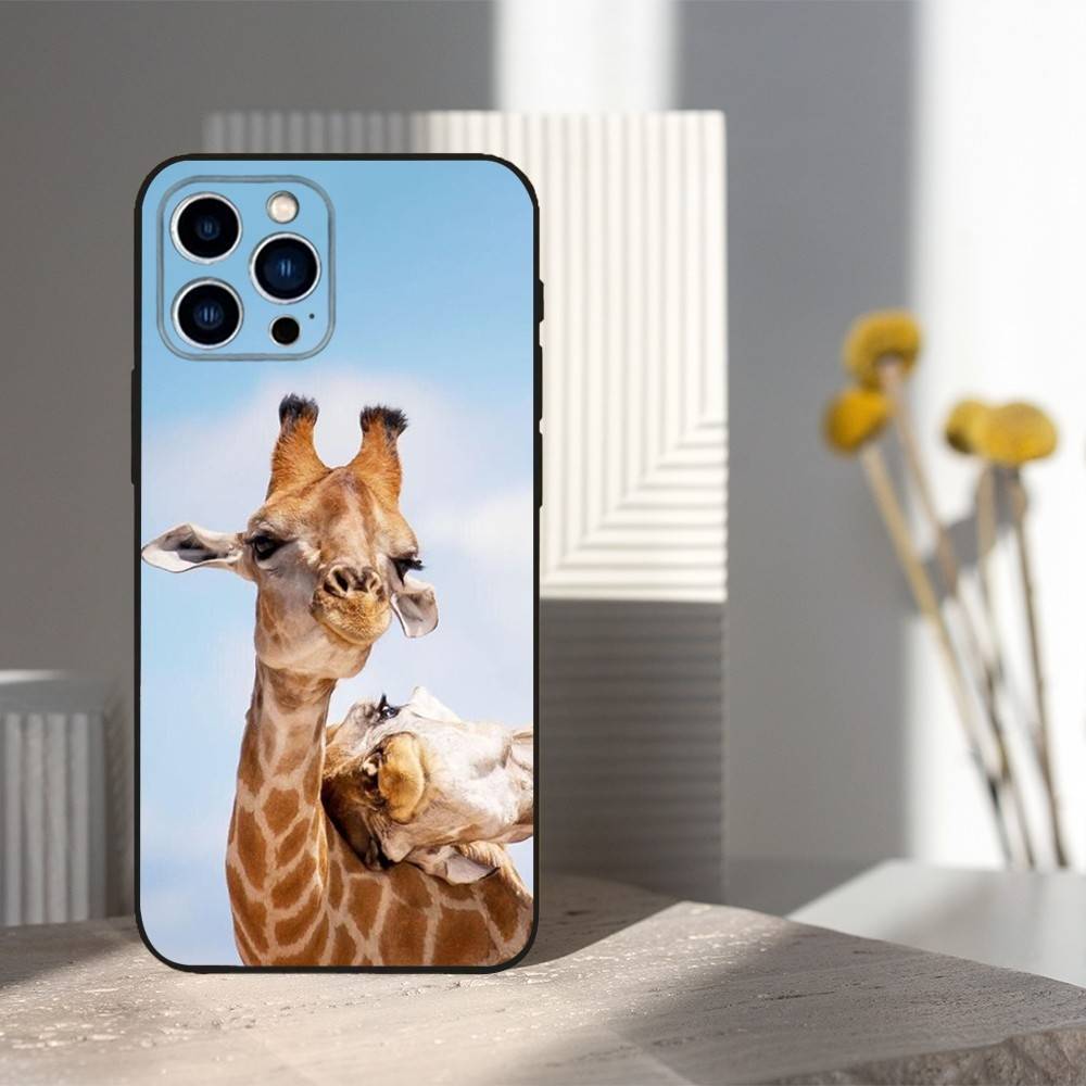 Animal Giraffe Cute For iPhone 8,7,11,12,15,14,13,16,17,Plus,Pro Max,XS,X,XR,SE,Mini,Soft Silicone Black Case