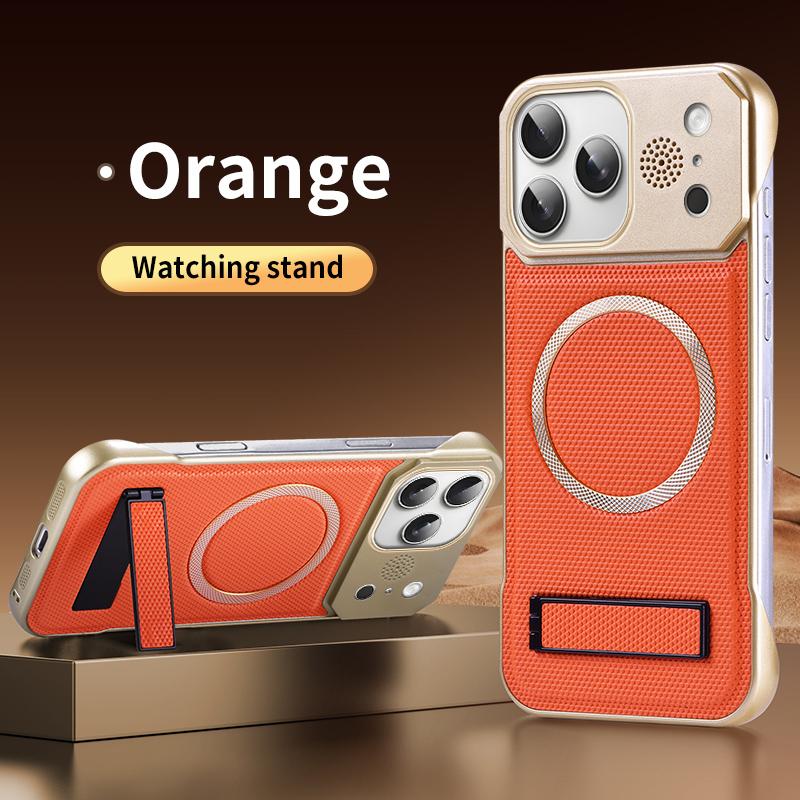 

EUCAGR PU Leather Aromatherapy Bracket Phone Case For iPhone 17 Air 17 Pro Max Wireless Charging Borderless Cover iPhone 17Pro iPhone17 Pro Max помаранчевий