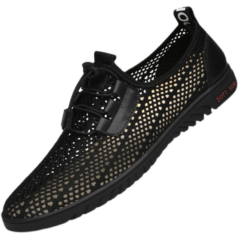 Letní mládež pánské ležérní sportovní boty s kulatou špičkou síťované fly-woven síťované boty pohodlné síťované boty měkká podrážka duté pánské boty