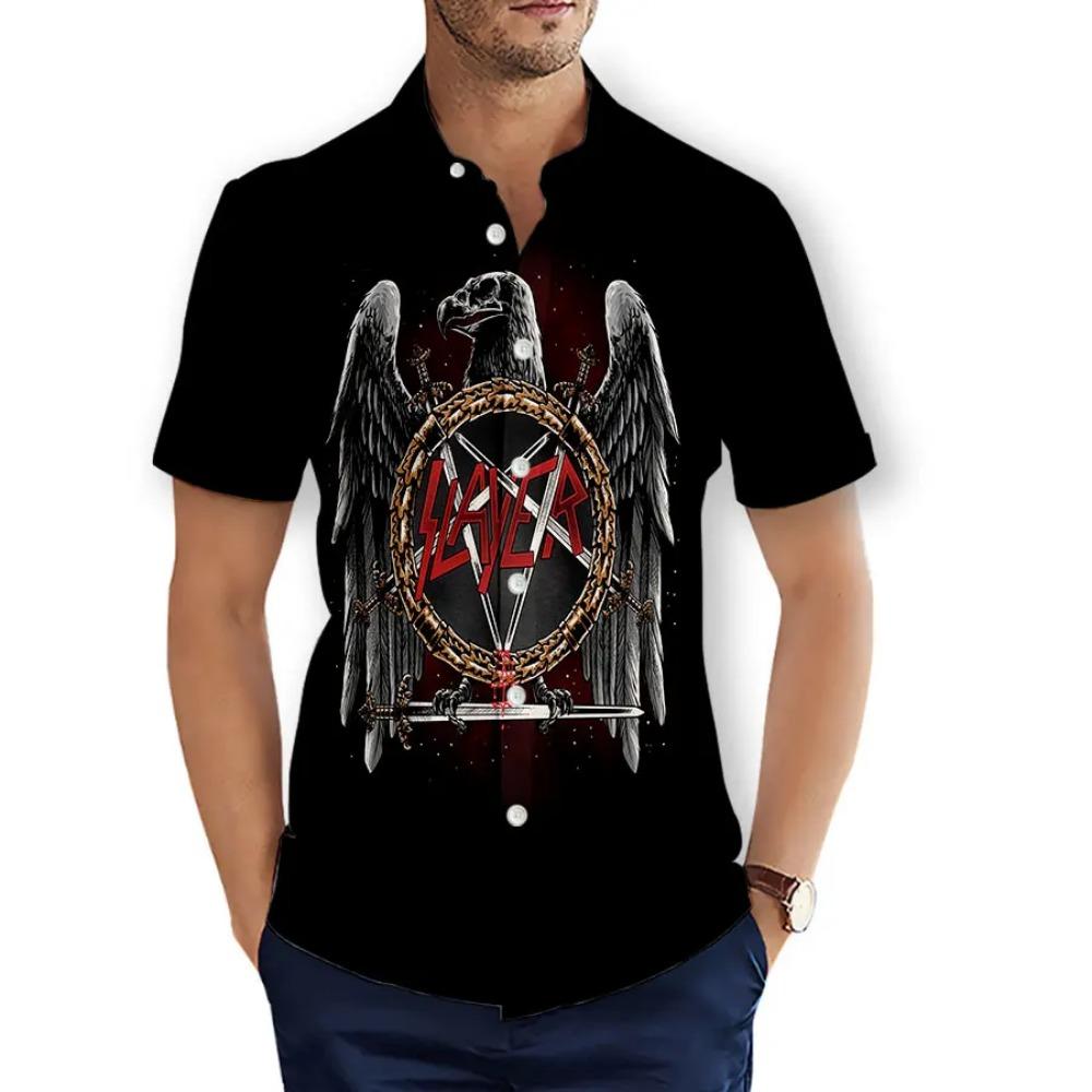 CAVVING Stampa 3D BAND SLAYER Camicie Casual alla Moda da Uomo/Donna Maniche Corte Ampie Traspiranti T01