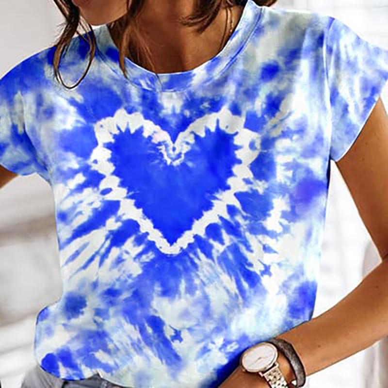 Women's Heart Tie-dye 3D Printed T-Shirts Summer Women's Round-Neck Short Sleeve T Shirt Harajuku Tees Y2k Top Female Clothing