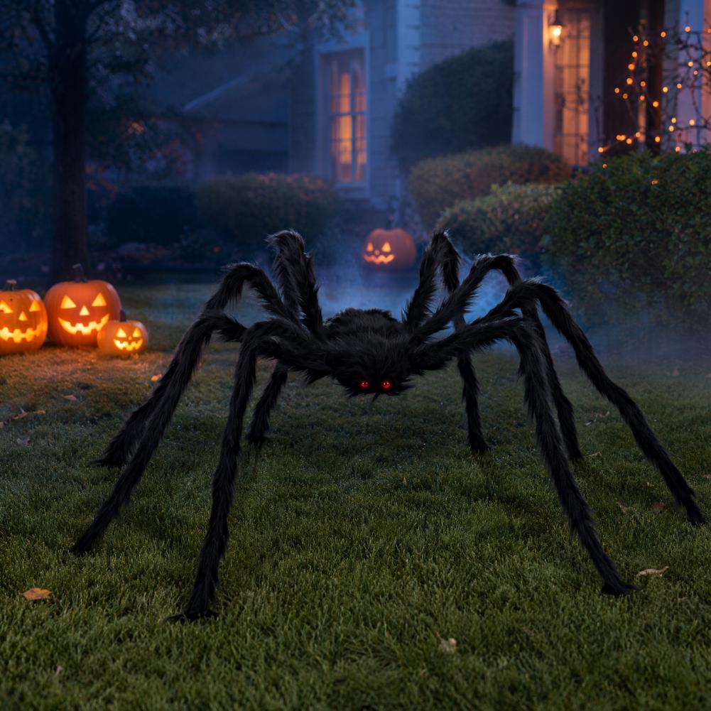 Halloween Decor Realistic Furry Spider Decoration with Eyes Outdoor Indoor Halloween Prop Haunted House Yard Party Accent Soft