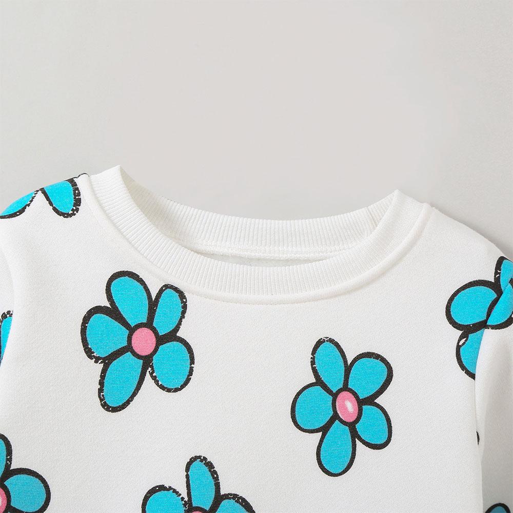 2-7 Years Kids Girl Round Neck Sweatshirt Cute Flower Print Long Sleeve Top Shirts