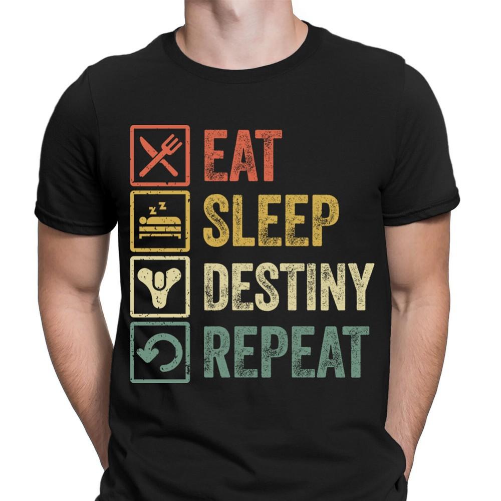 Funny Eat Sleep Destiny Repeat Gamer Retro Vintage Mens T-Shirts Tee Top  D6