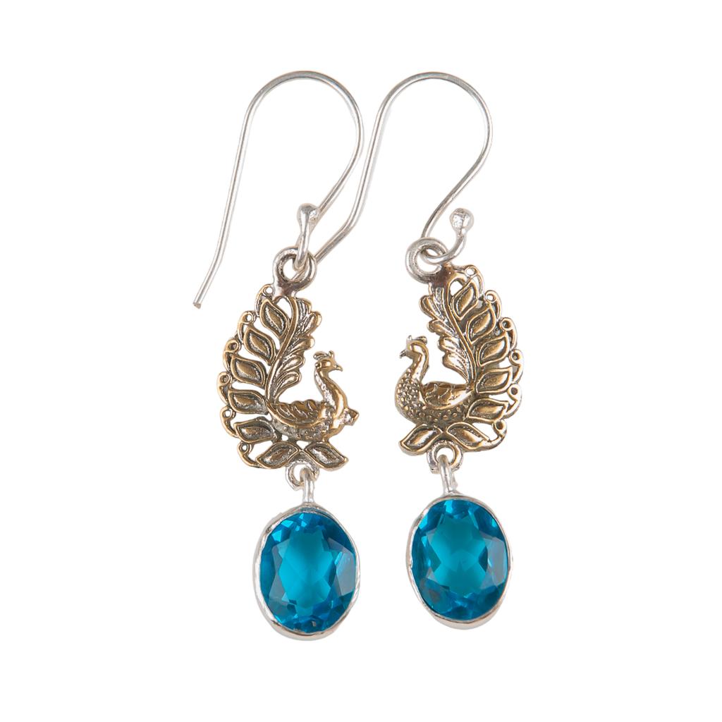 Swiss Blue Topaz Gemstone 925 Sterling Silver Handcrafted Jewelry Earrings 1.8" EE-88-3