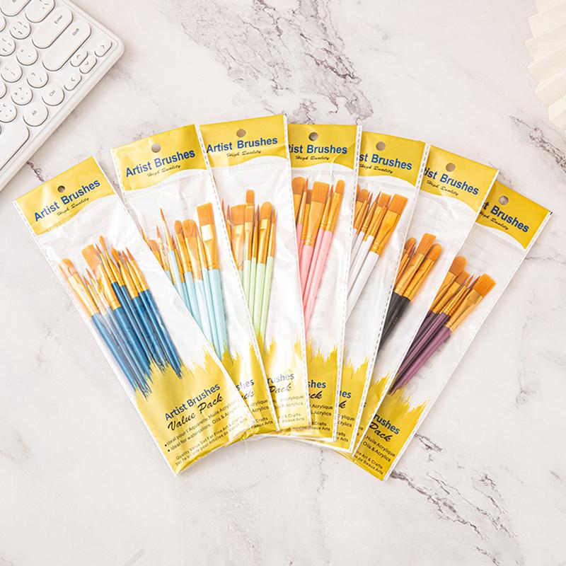 10Pcs Nylon Hair Hook Line Oil Brush Set Multi-functional Watercolor Brush Plastic Rod Art Painting Watercolor Gouache Oil Brush