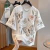 Women's Beaded Butterfly Floral Embroidery T-shirt