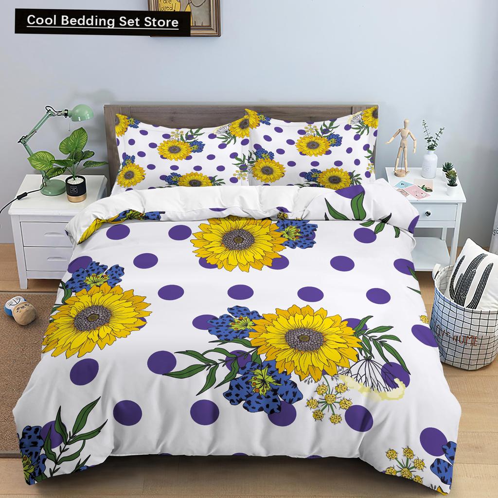Floral King Queen Duvet Cover Fuchsia White Flower Bedding Set for Girl Women Colorful Plant Leaves 2/3pcs Polyester Quilt Cover