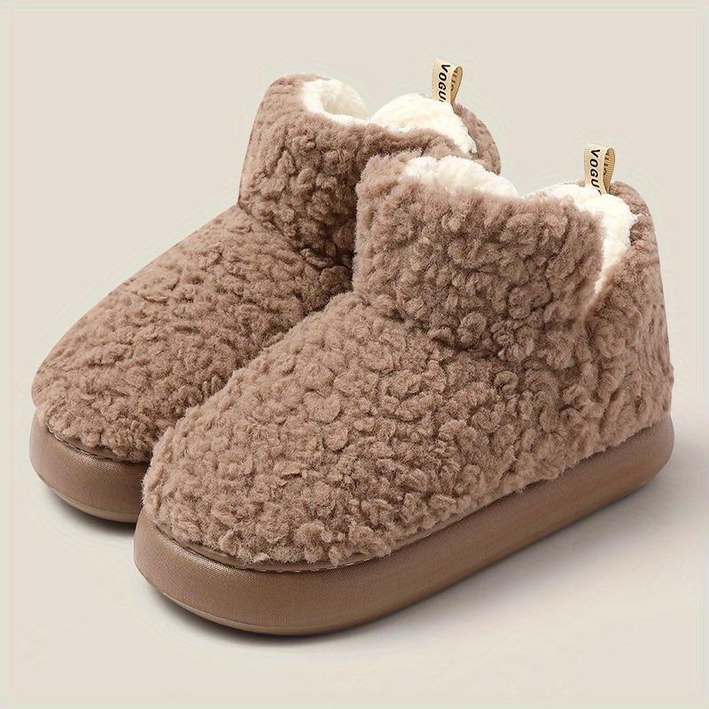 Women's Winter Slippers - Non-Slip Platform Sole, Beige House Shoes for Indoor/Outdoor, Soft Fabric Upper & Cushioned EVA Sole - Warm