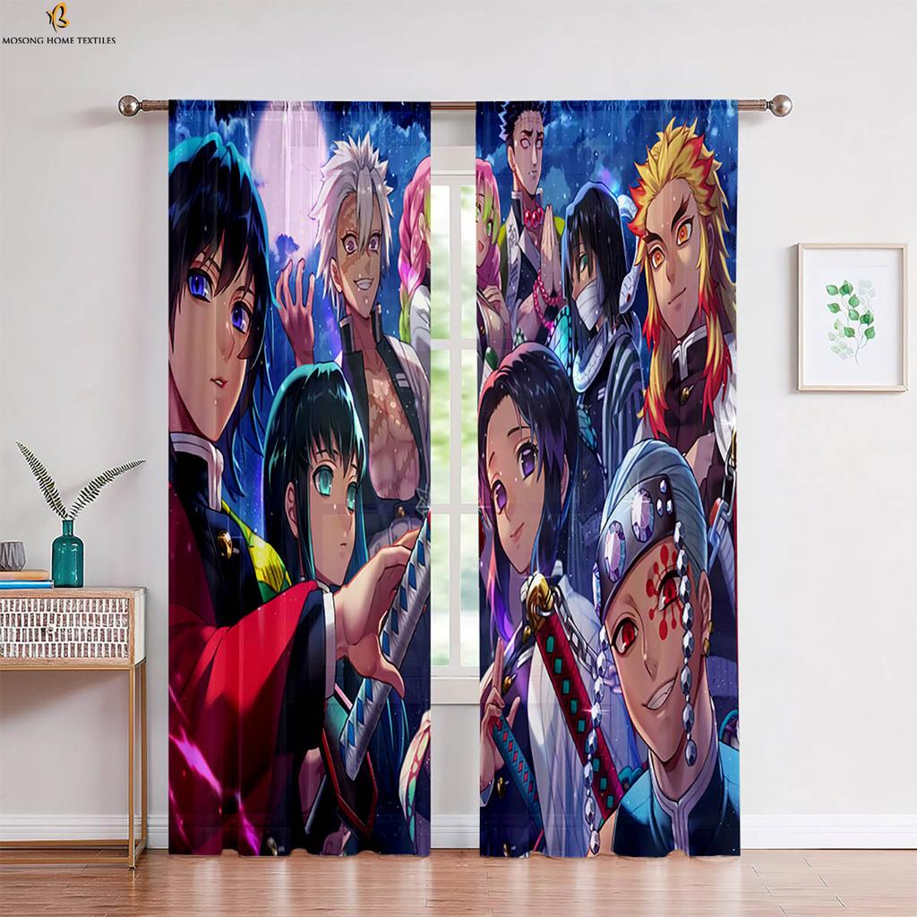 Hot-Blooded Anime Japanese Comic Print Curtains Children's Room Bedroom Living Room Study Dormitory Decorative Curtains 2 Pieces