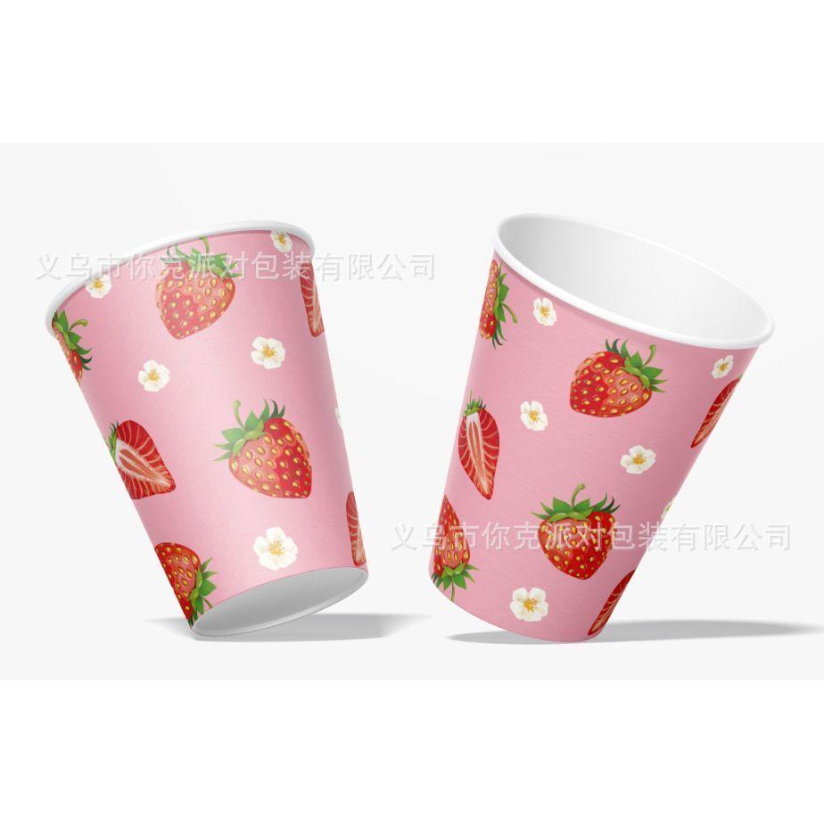 Cute Strawberry Disposable Tableware Set Kids Birthday Party Plates Cups Tablecloth Decor